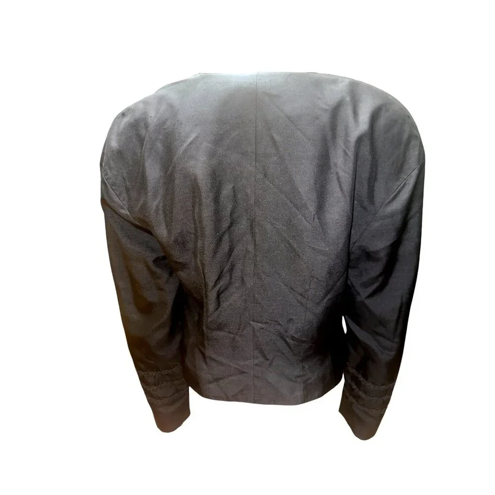 Eleanor P Brenner 10 Vintage Black Silk Jacket Cropped Blazer Deep V Embroidered - Picture 5 of 13